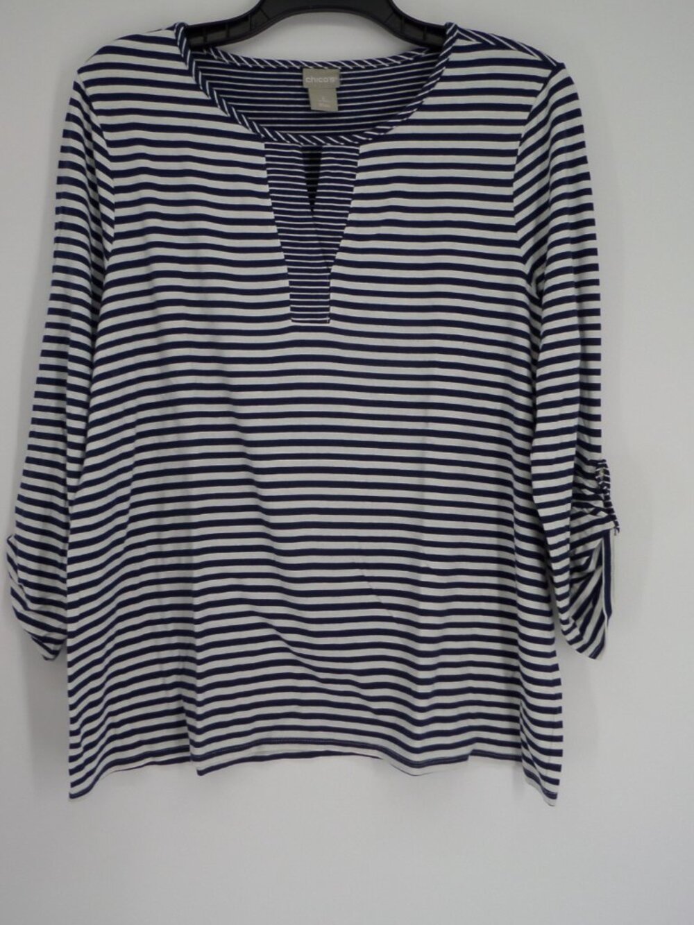 Chico's  Women's Long Sleeve Blue n White Stripe Top  Size 2 US L